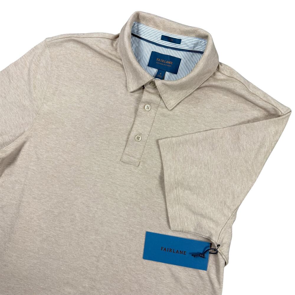 NWT Fairlane Men’s Medium Slim Fit Beige Performance Pique Polo Shirt